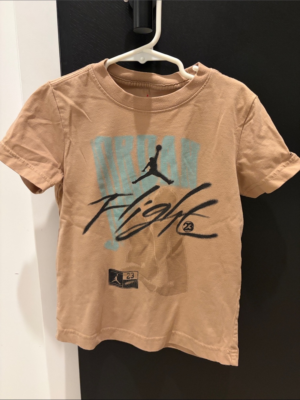 Jordan Tan Short Sleeve Tee with Blue and Black 'Flight' Graphic